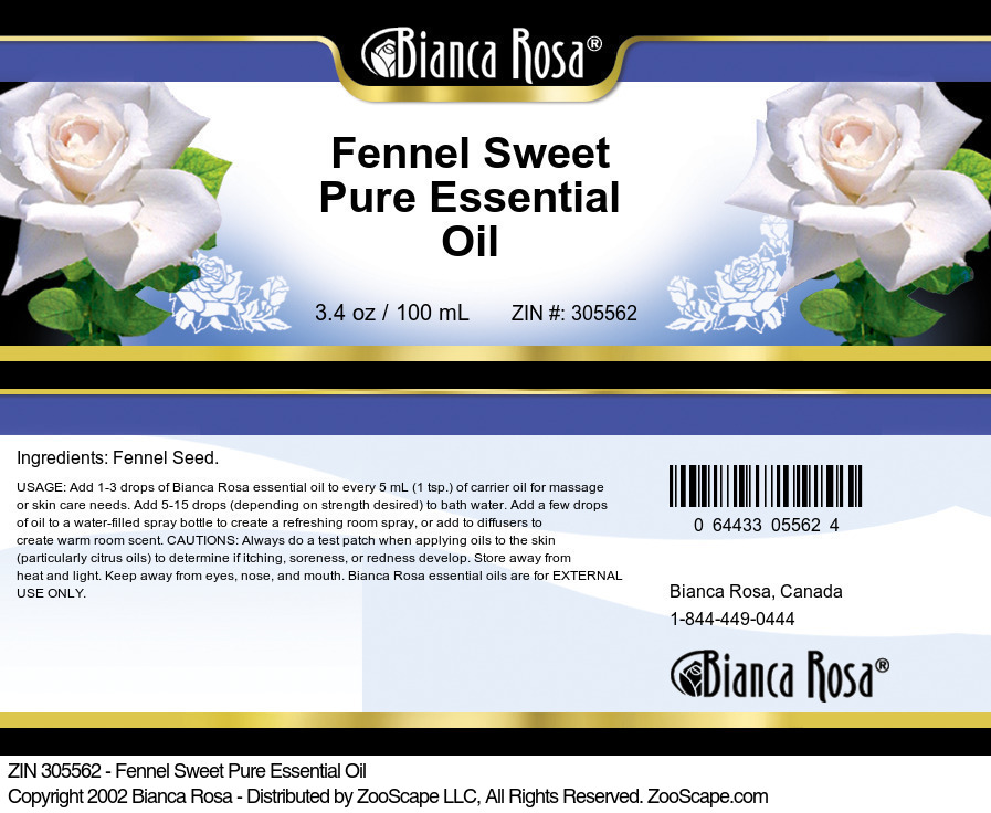 Fennel Sweet Pure Essential Oil - Label