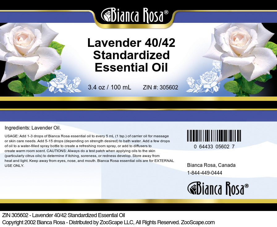 Lavender 40/42 Standardized Essential Oil - Label
