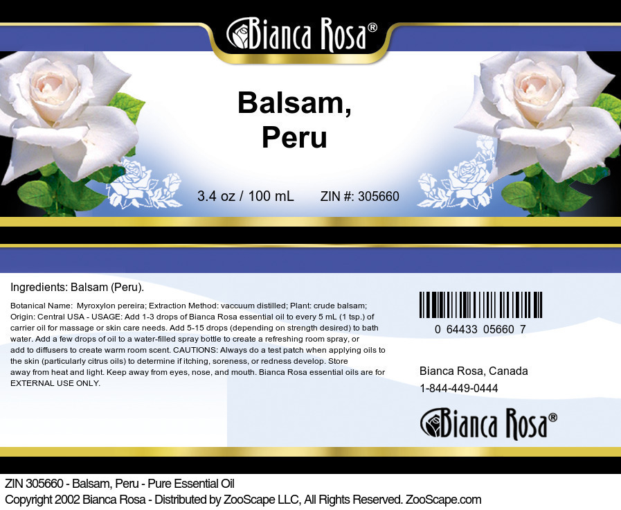 Balsam, Peru - Pure Essential Oil - Label