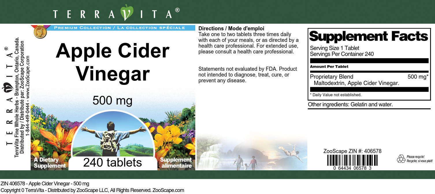 Apple Cider Vinegar - 500 mg - Label