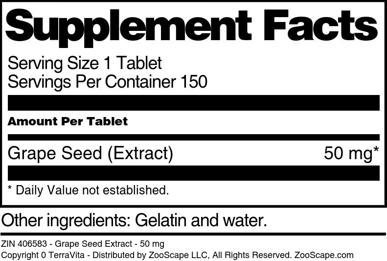 Grape Seed Extract - 50 mg - Supplement / Nutrition Facts