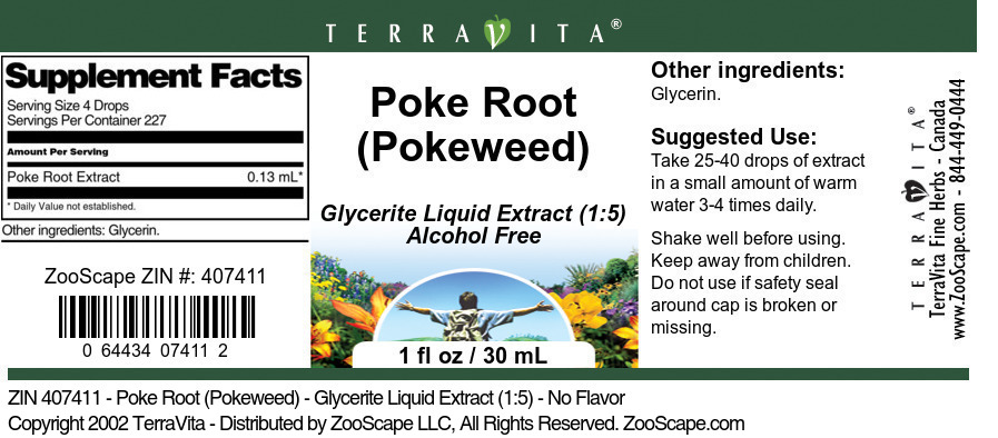 Poke Root (Pokeweed) - Glycerite Liquid Extract (1:5) - Label