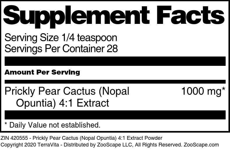Prickly Pear Cactus (Nopal Opuntia) 4:1 Extract Powder - Supplement / Nutrition Facts