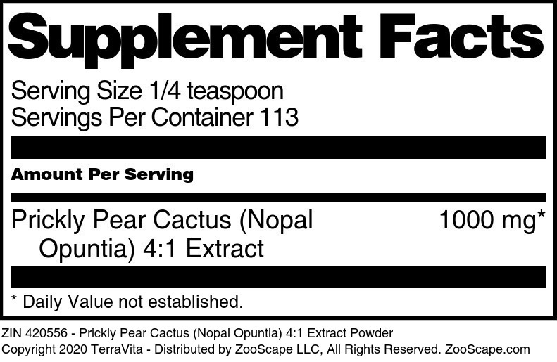 Prickly Pear Cactus (Nopal Opuntia) 4:1 Extract Powder - Supplement / Nutrition Facts
