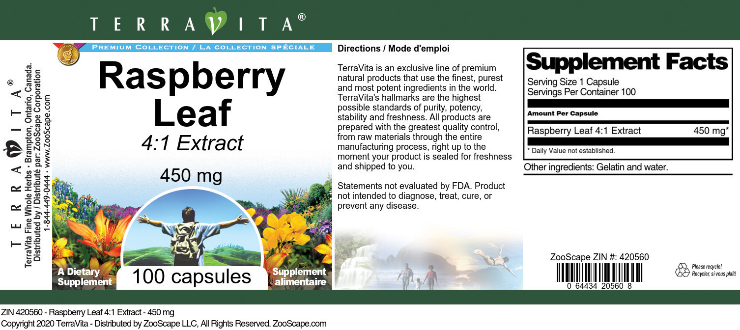 Raspberry Leaf 4:1 Extract - 450 mg - Label