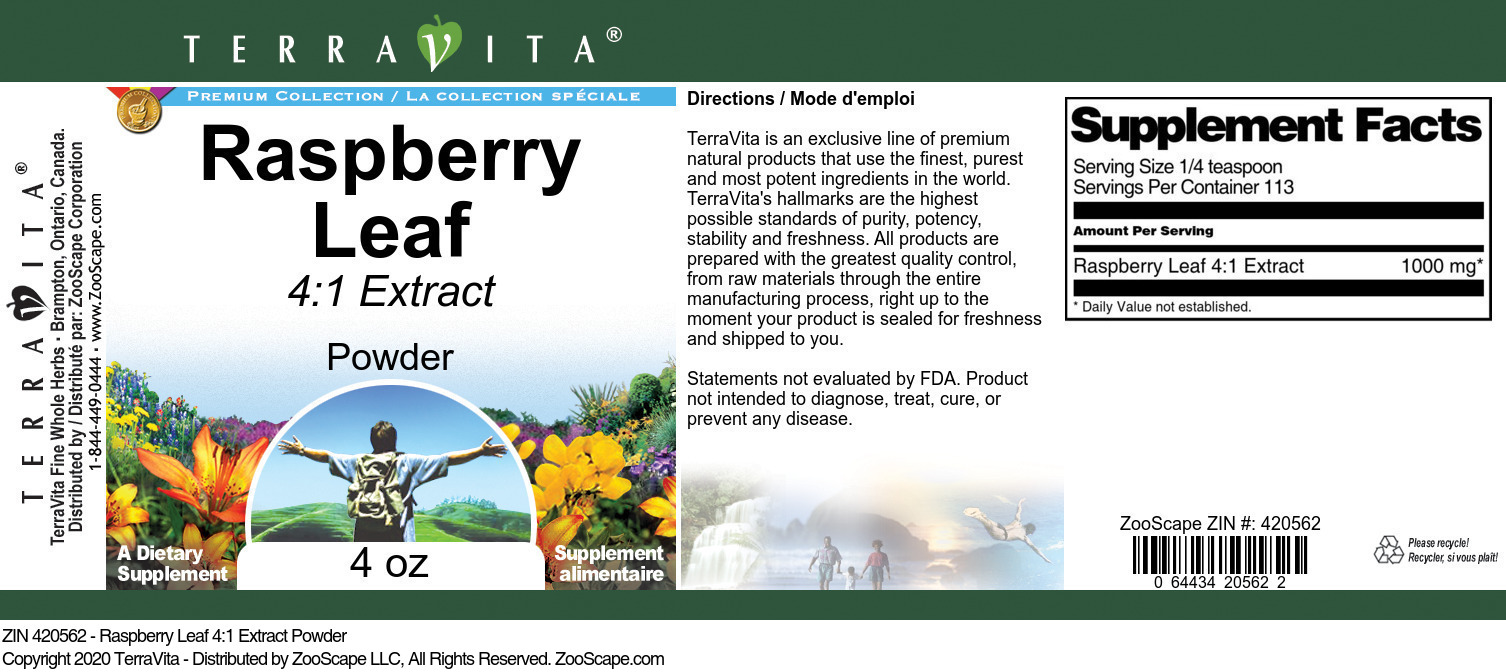 Raspberry Leaf 4:1 Extract Powder - Label