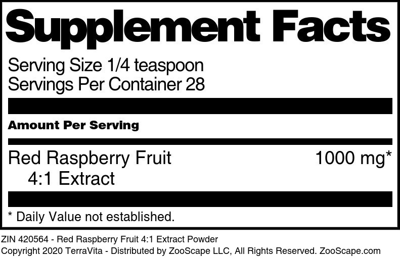 Red Raspberry Fruit 4:1 Extract Powder - Supplement / Nutrition Facts