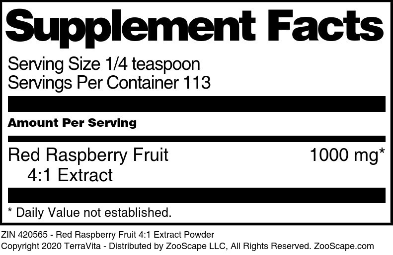 Red Raspberry Fruit 4:1 Extract Powder - Supplement / Nutrition Facts
