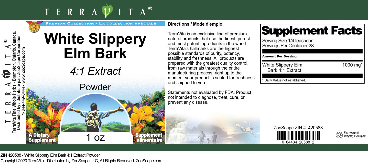 White Slippery Elm Bark 4:1 Extract Powder - Label