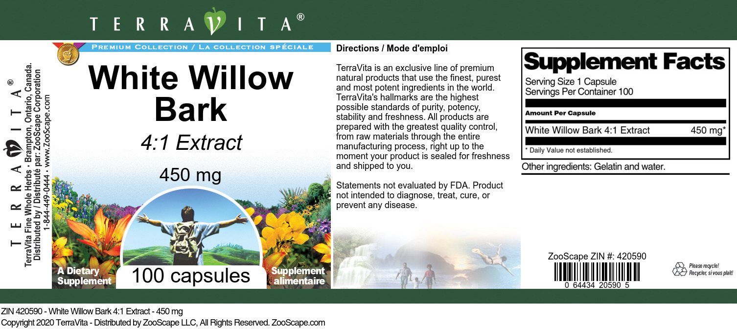White Willow Bark 4:1 Extract - 450 mg - Label
