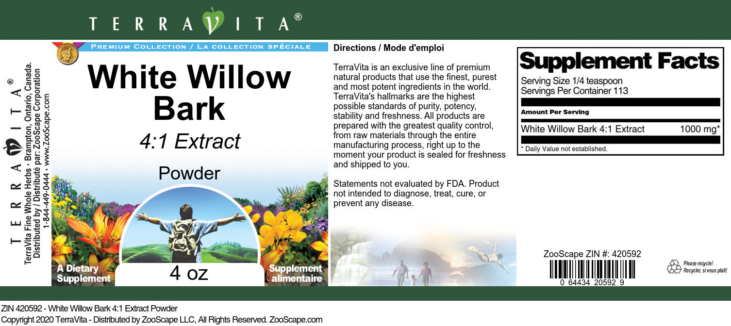 White Willow Bark 4:1 Extract Powder - Label