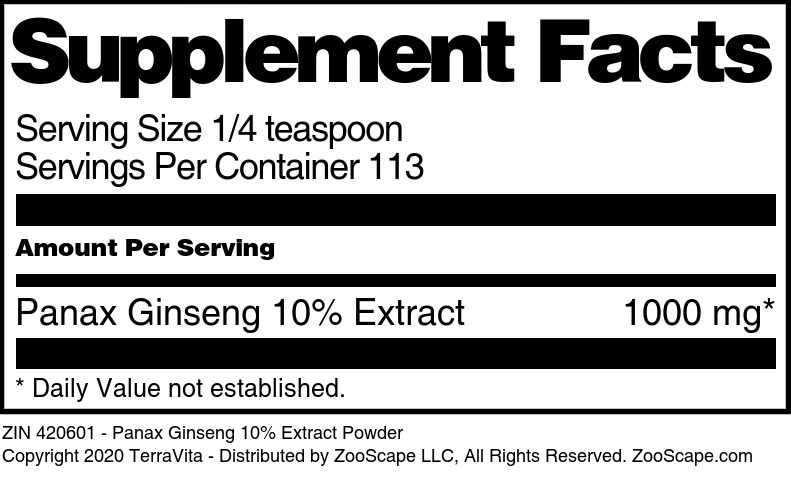 Panax Ginseng 10% Extract Powder - Supplement / Nutrition Facts