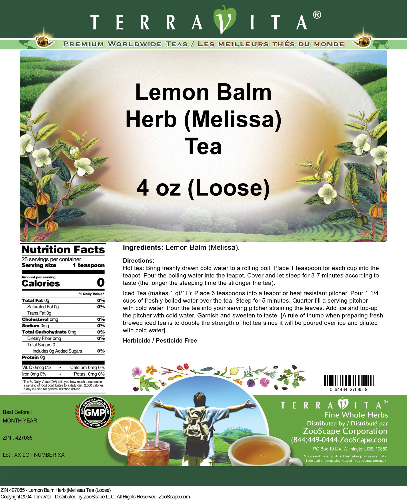 Lemon Balm Herb (Melissa) Tea (Loose) - Label
