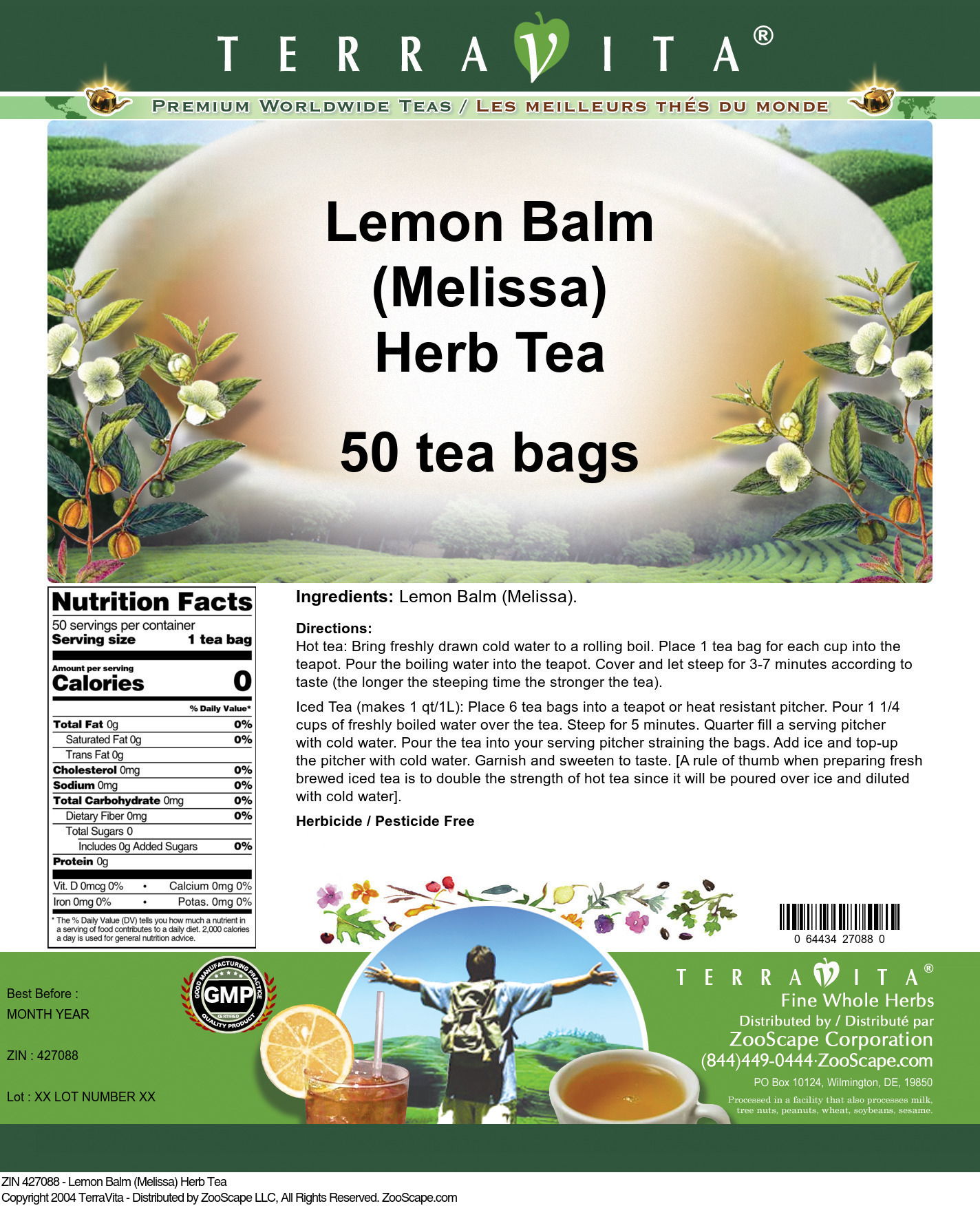 Lemon Balm (Melissa) Herb Tea - Label