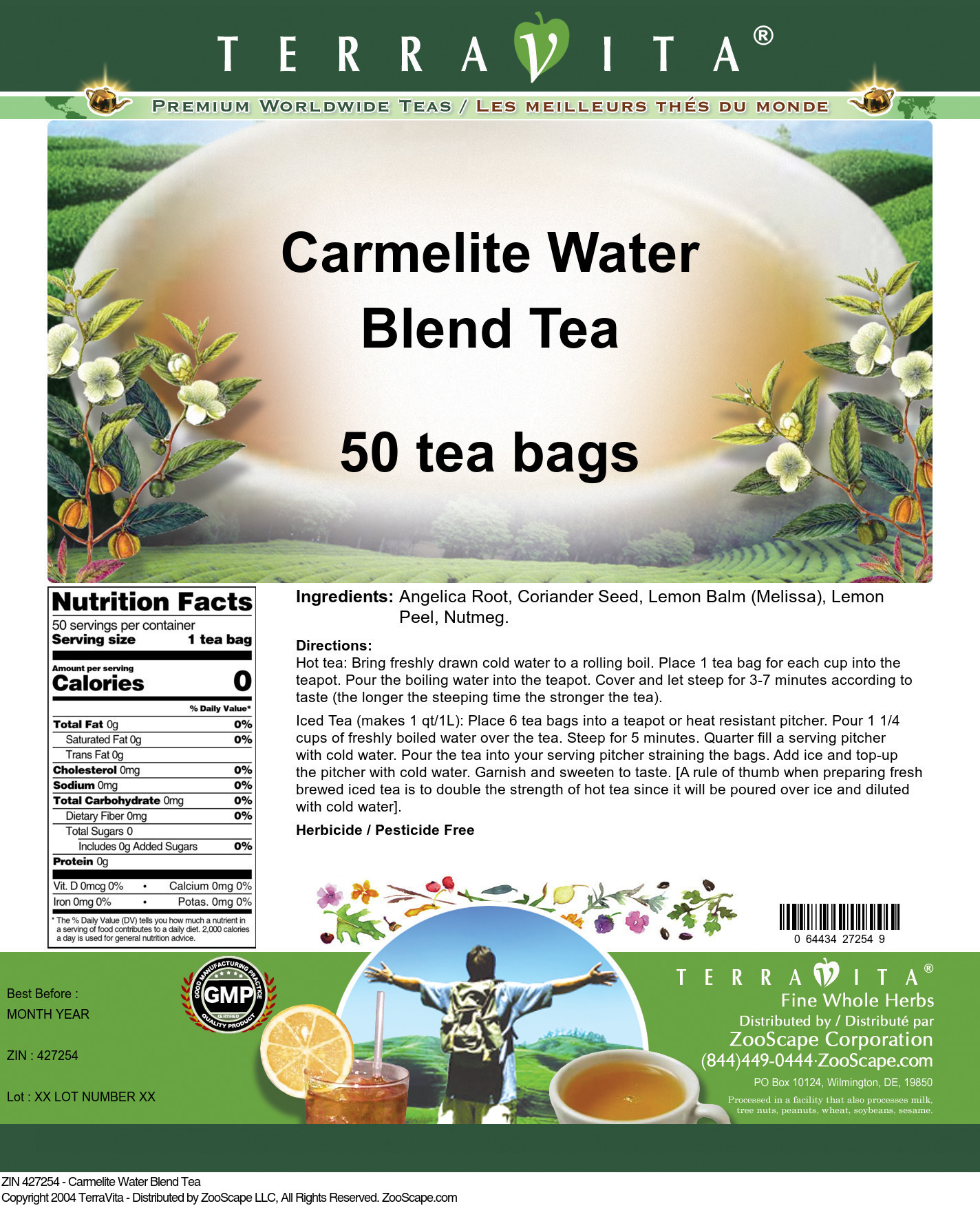 Carmelite Water Blend Tea - Label