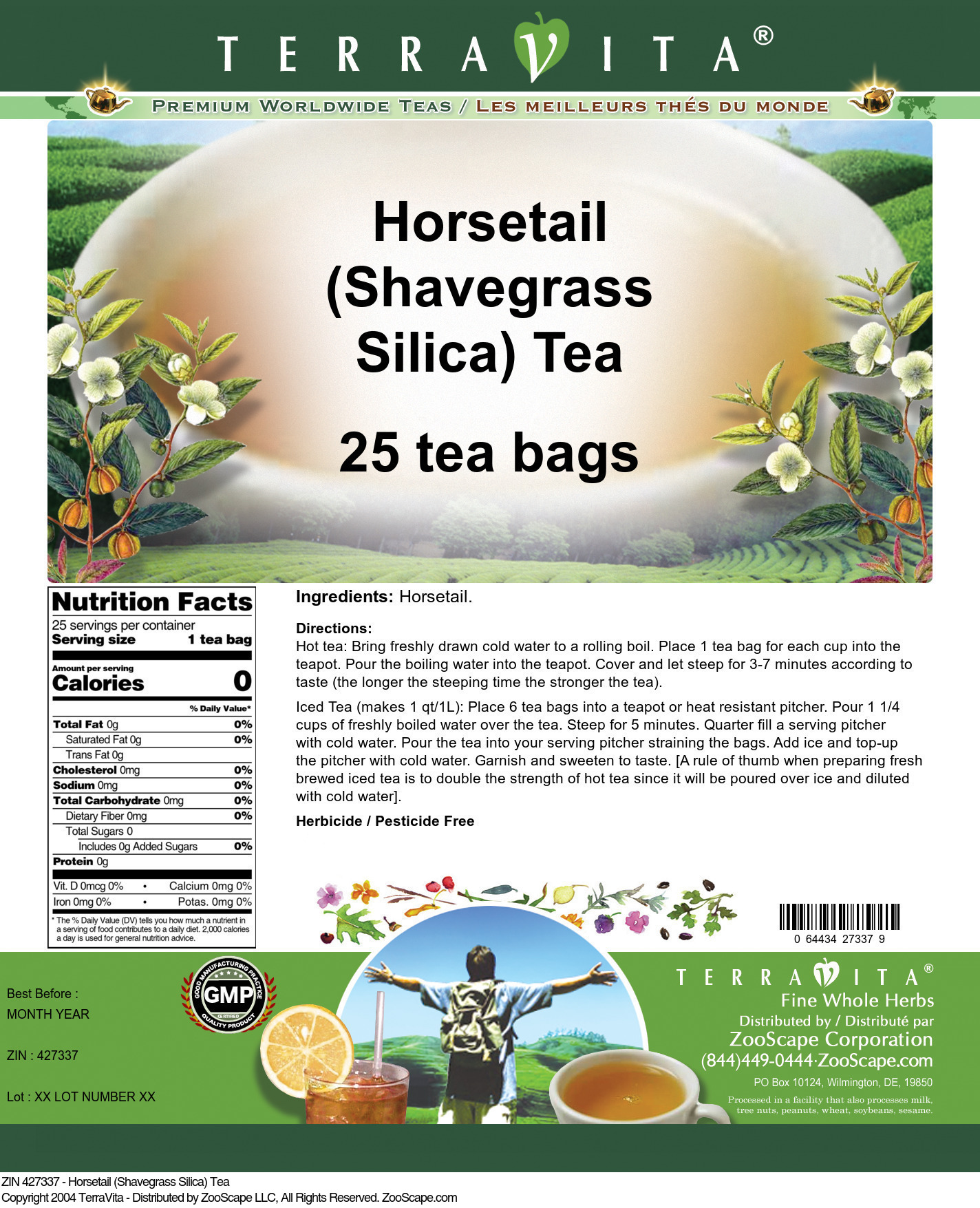 Horsetail (Shavegrass Silica) Tea - Label
