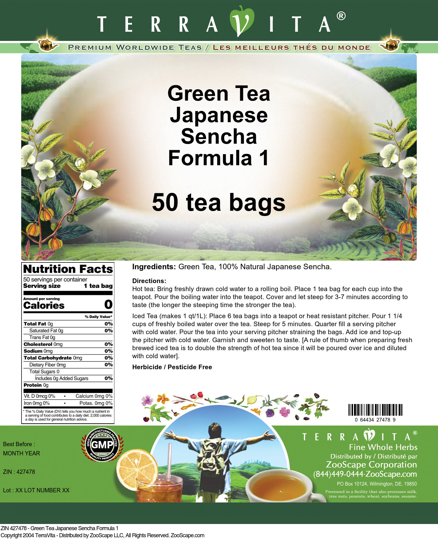 Green Tea Japanese Sencha Formula 1 - Label