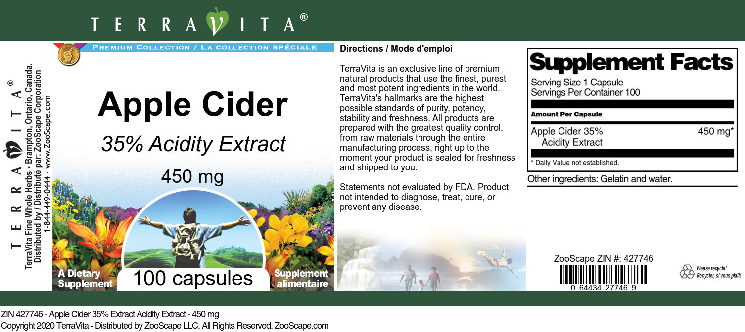 Apple Cider 35% Acidity Extract - 450 mg - Label