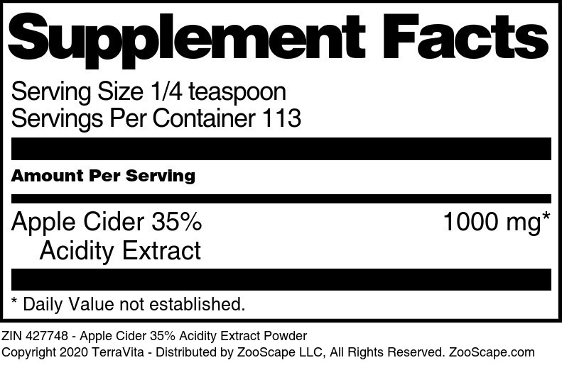 Apple Cider 35% Acidity Extract Powder - Supplement / Nutrition Facts