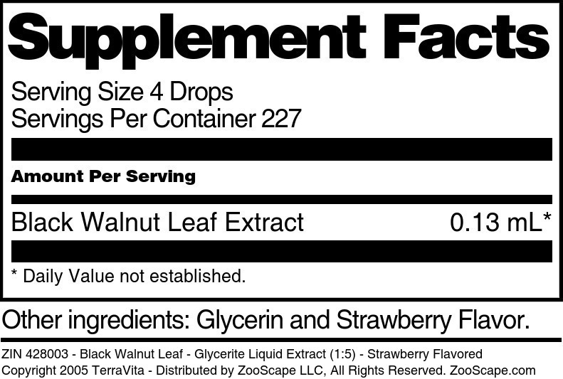 Black Walnut Leaf - Glycerite Liquid Extract (1:5) - Supplement / Nutrition Facts