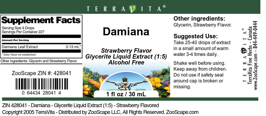 Damiana - Glycerite Liquid Extract (1:5) - Label