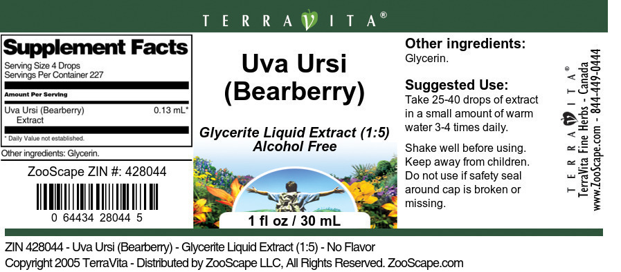 Uva Ursi (Bearberry) - Glycerite Liquid Extract (1:5) - Label