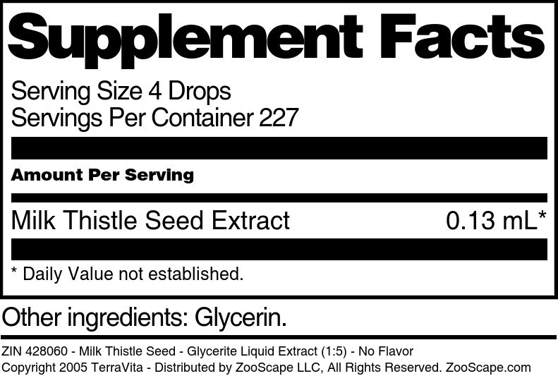 Milk Thistle Seed - Glycerite Liquid Extract (1:5) - Supplement / Nutrition Facts