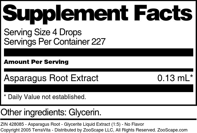 Asparagus Root - Glycerite Liquid Extract (1:5) - Supplement / Nutrition Facts