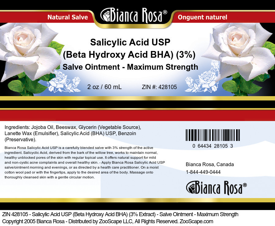 Salicylic Acid USP (Beta Hydroxy Acid BHA) (3%) - Salve Ointment - Maximum Strength - Label