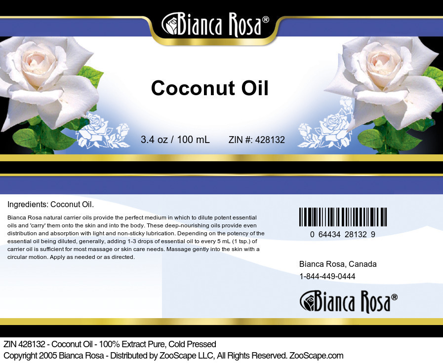 Coconut Oil - 100% Pure, Cold Pressed - Label