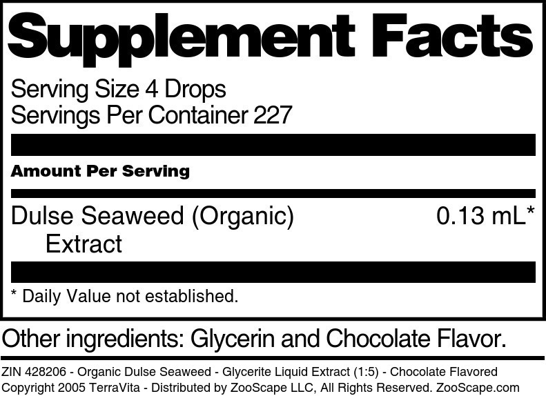 Organic Dulse Seaweed - Glycerite Liquid Extract (1:5) - Supplement / Nutrition Facts