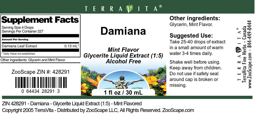 Damiana - Glycerite Liquid Extract (1:5) - Label