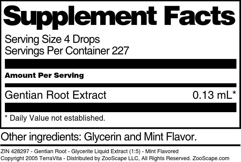 Gentian Root - Glycerite Liquid Extract (1:5) - Supplement / Nutrition Facts
