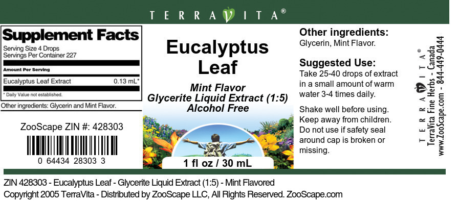 Eucalyptus Leaf - Glycerite Liquid Extract (1:5) - Label