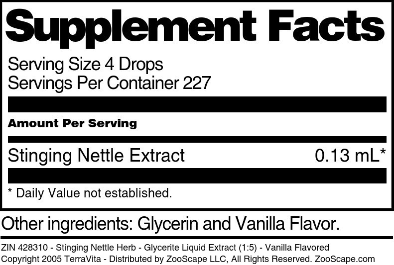 Stinging Nettle Herb - Glycerite Liquid Extract (1:5) - Supplement / Nutrition Facts