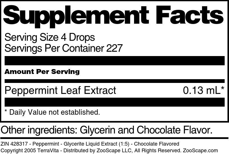 Peppermint - Glycerite Liquid Extract (1:5) - Supplement / Nutrition Facts
