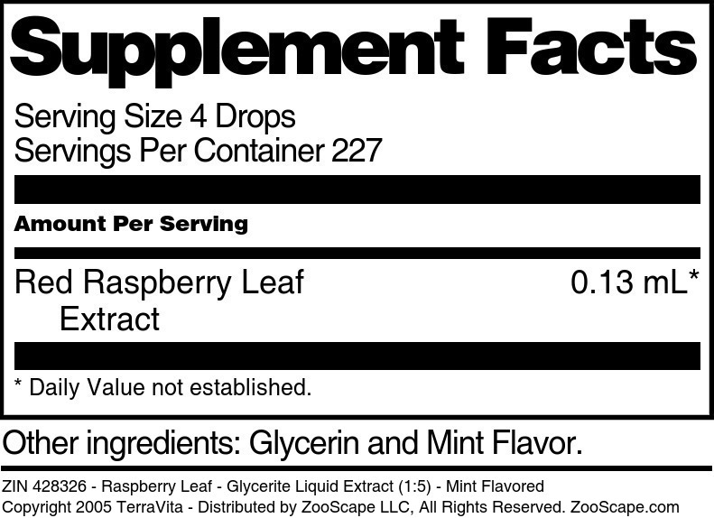 Raspberry Leaf - Glycerite Liquid Extract (1:5) - Supplement / Nutrition Facts