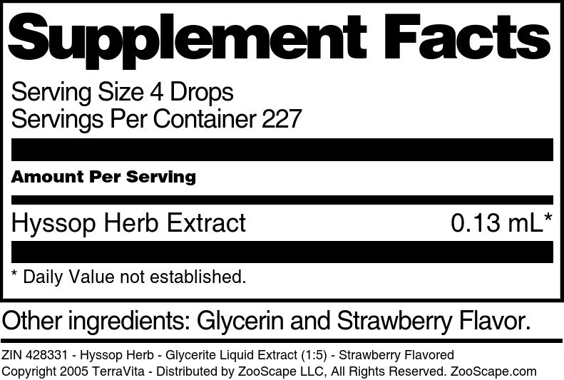 Hyssop Herb - Glycerite Liquid Extract (1:5) - Supplement / Nutrition Facts