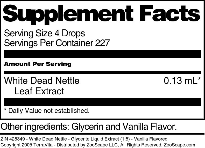 White Dead Nettle - Glycerite Liquid Extract (1:5) - Supplement / Nutrition Facts