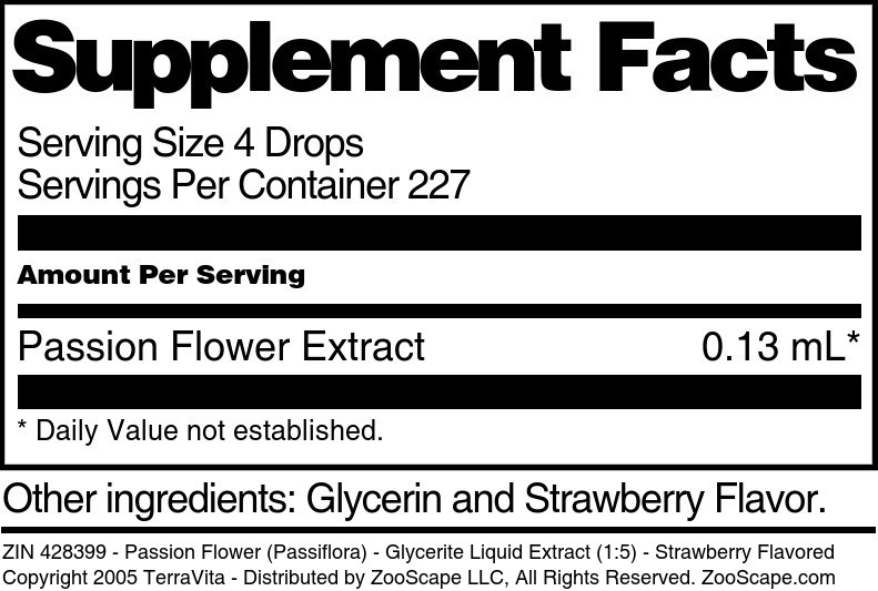 Passion Flower (Passiflora) - Glycerite Liquid Extract (1:5) - Supplement / Nutrition Facts