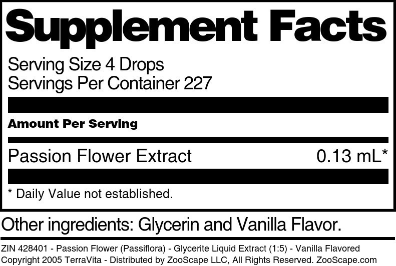 Passion Flower (Passiflora) - Glycerite Liquid Extract (1:5) - Supplement / Nutrition Facts