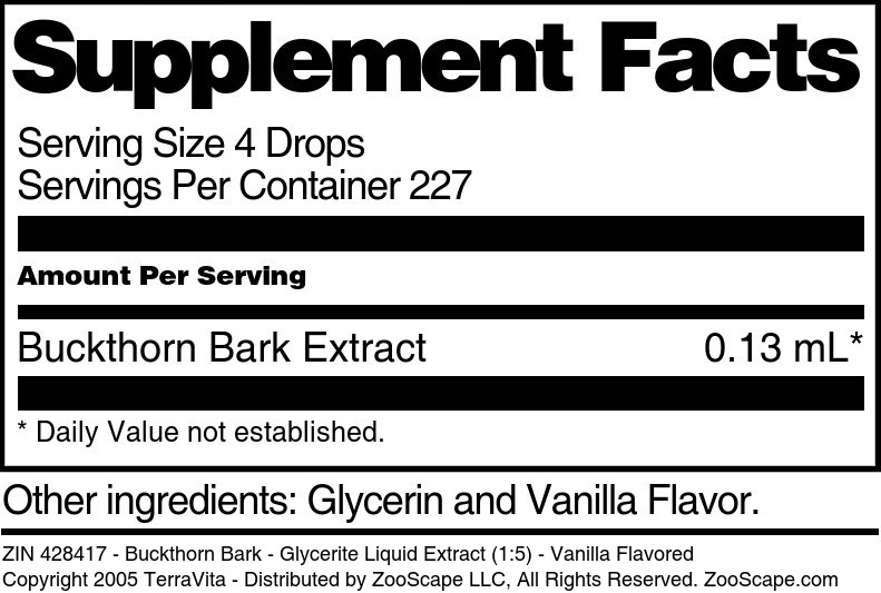Buckthorn Bark - Glycerite Liquid Extract (1:5) - Supplement / Nutrition Facts