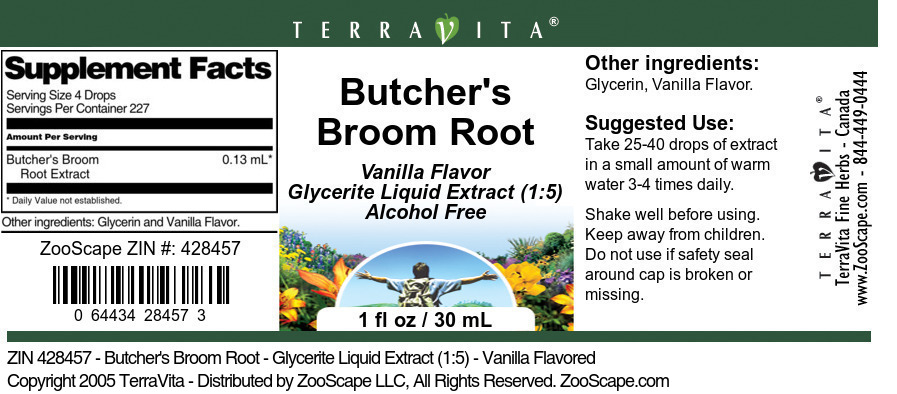 Butcher's Broom Root - Glycerite Liquid Extract (1:5) - Label