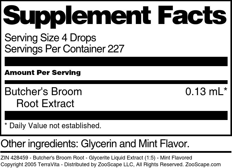 Butcher's Broom Root - Glycerite Liquid Extract (1:5) - Supplement / Nutrition Facts