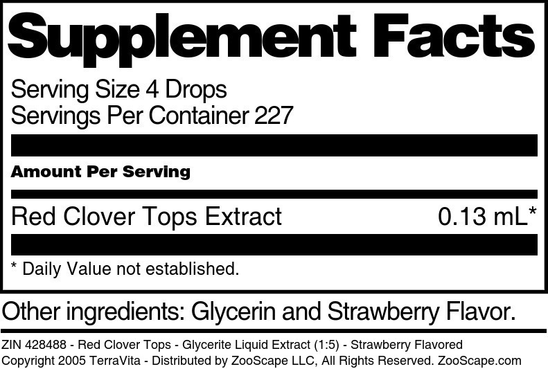 Red Clover Tops - Glycerite Liquid Extract (1:5) - Supplement / Nutrition Facts