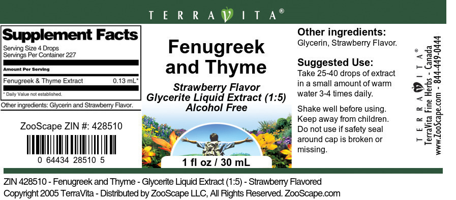 Fenugreek and Thyme - Glycerite Liquid Extract (1:5) - Label