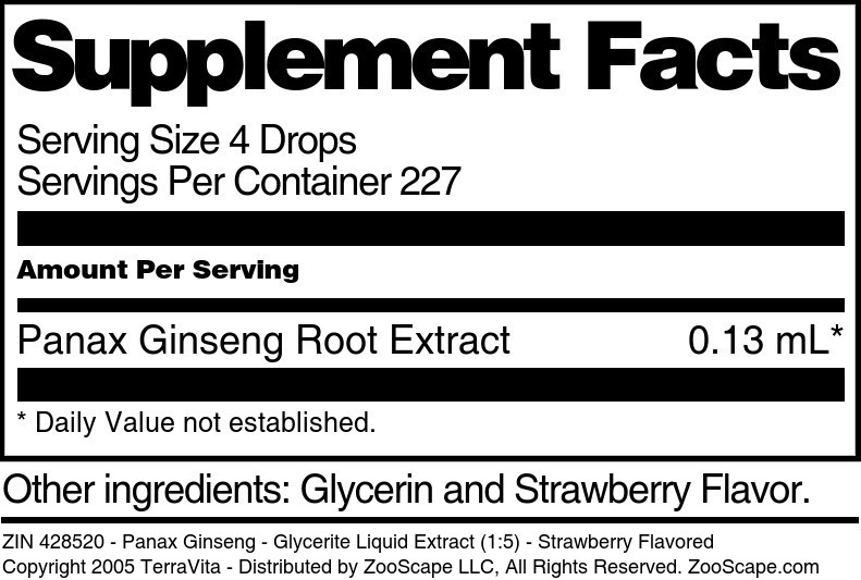 Panax Ginseng - Glycerite Liquid Extract (1:5) - Supplement / Nutrition Facts