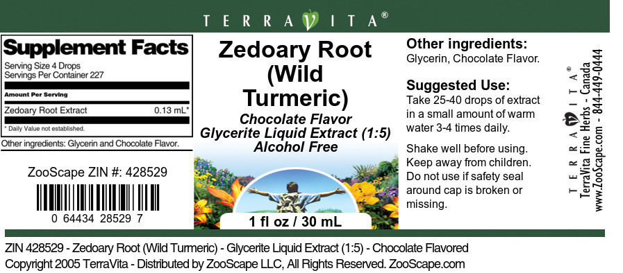 Zedoary Root (Wild Turmeric) - Glycerite Liquid Extract (1:5) - Label