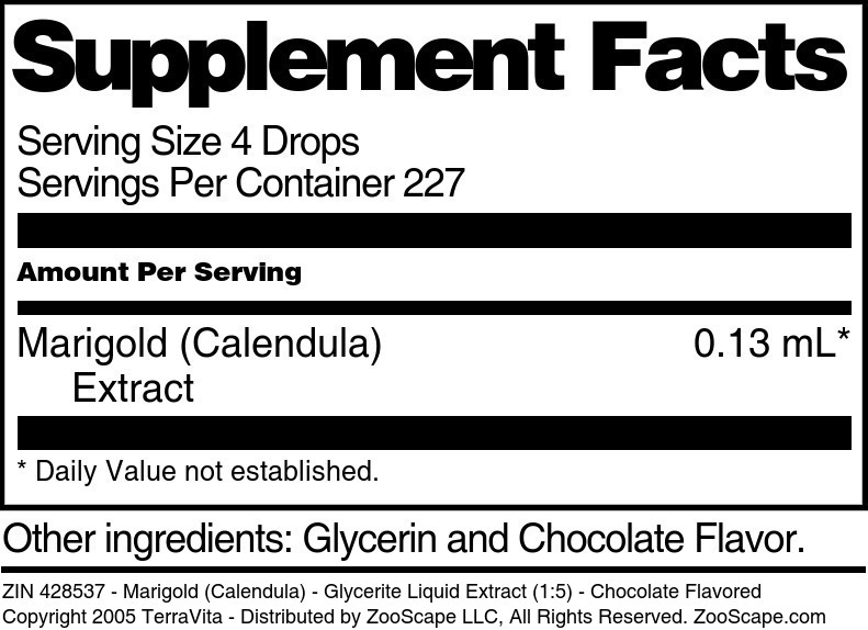 Marigold (Calendula) - Glycerite Liquid Extract (1:5) - Supplement / Nutrition Facts