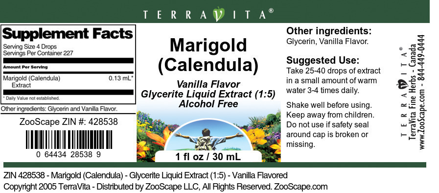 Marigold (Calendula) - Glycerite Liquid Extract (1:5) - Label